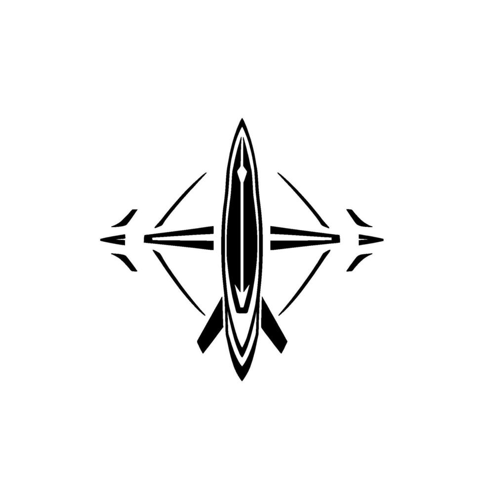 Black and White Stylized Jet Illustration with Symmetry, Sharp Angles, and Modern, Minimalist . vector