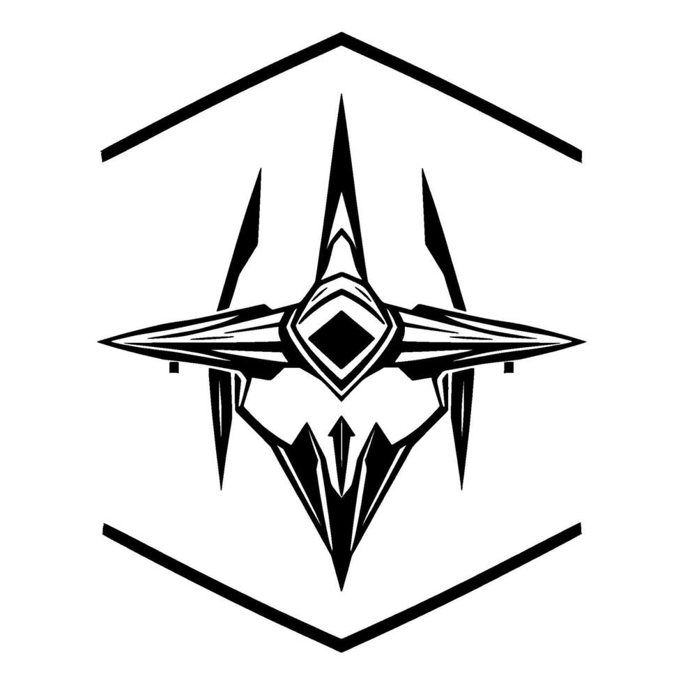 Futuristic Black and White Starship Within a Geometric Hexagonal Frame, Detailed, Art. vector
