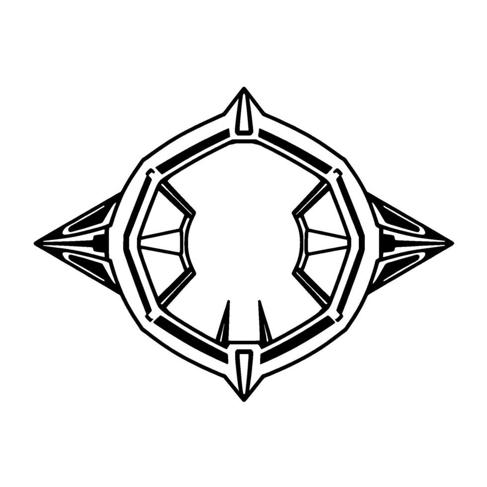 Symmetrical Geometric with Sharp Points and Central Aperture in Minimalist Black and White. vector