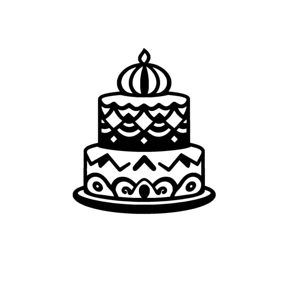 Elegant TwoTiered Cake in Black and White, Featuring Ornate Decorative Patterns, Topped with a Stylized Crown vector
