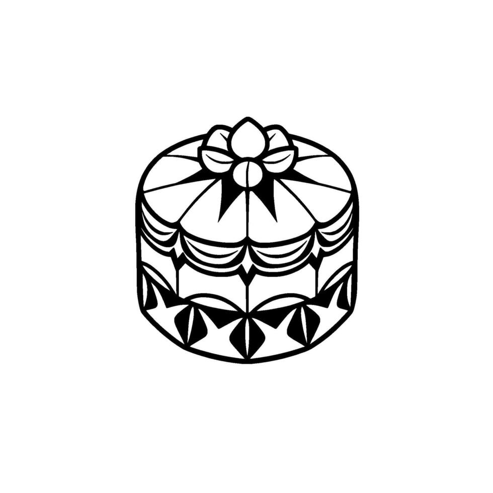 Intricate Black and White Decorative Box with Floral Topper, Geometric Pattern and Elegant Ornamentation, Isolated on White. vector