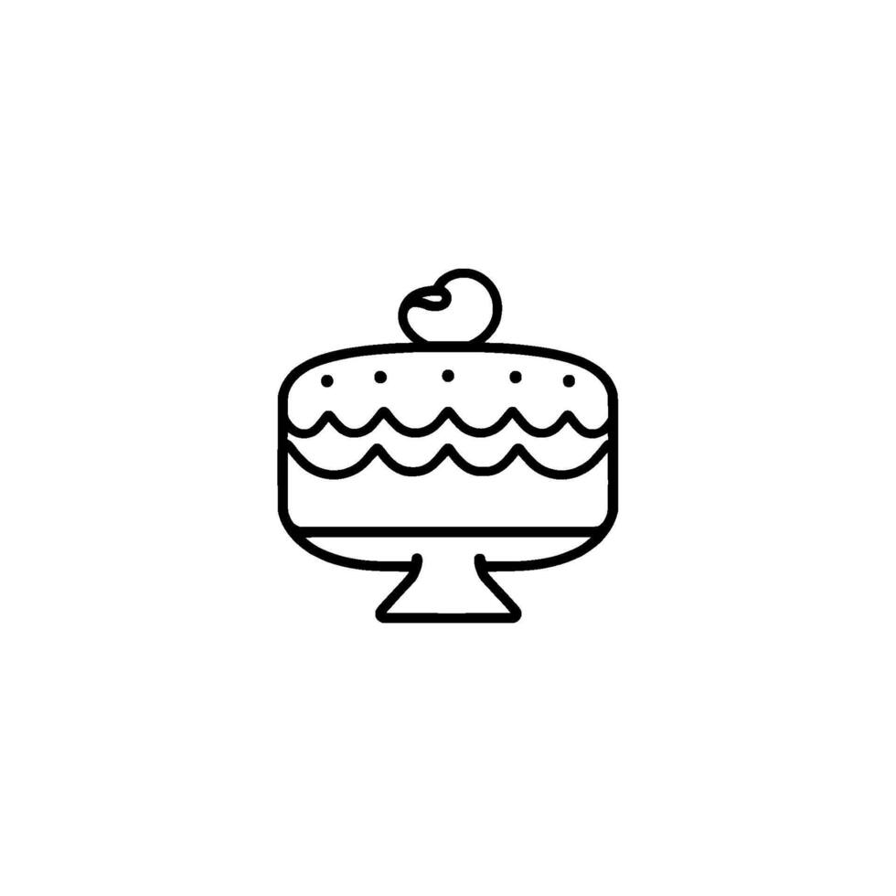 Minimalist Black and White Illustration of a Layered Cake on a Pedestal, with a Cherry on Top. vector