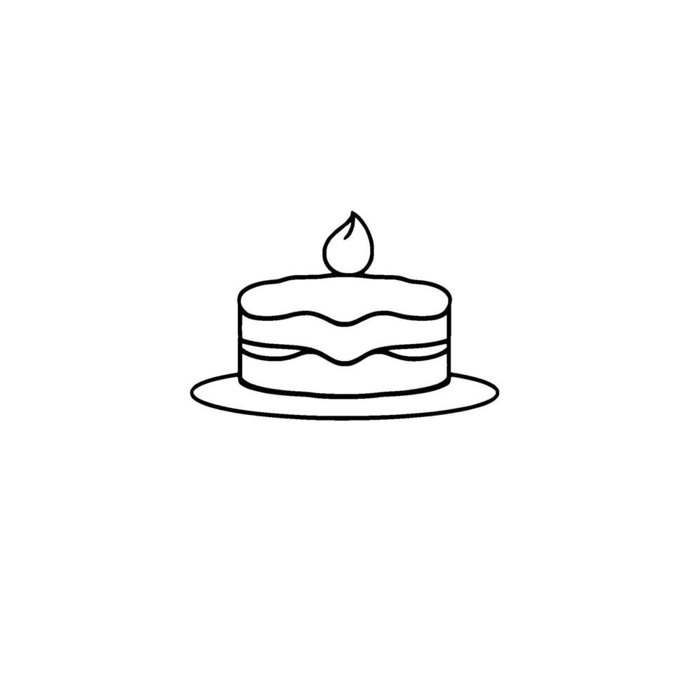 Minimalist Line Art Illustration of a Tiered Cake with a Single Candle, Presented on a Plain White Background. vector