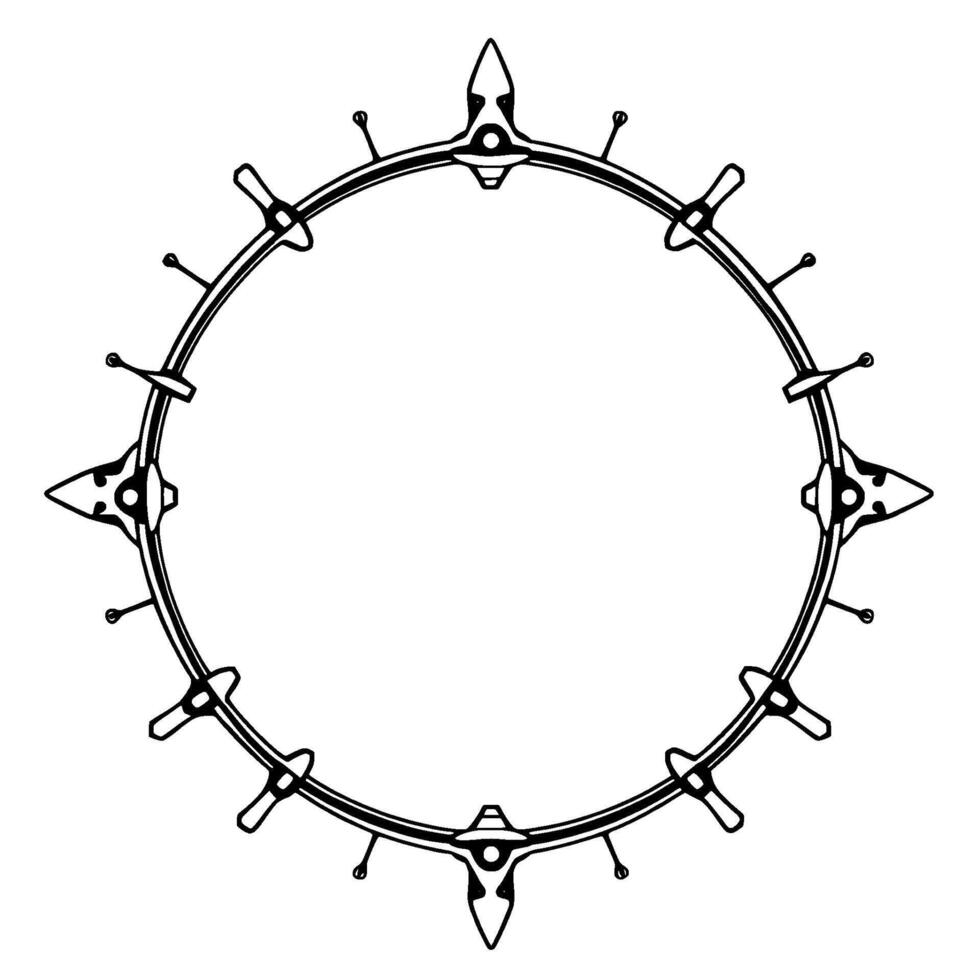 Intricate Circular Geometric Ornament with Detailed Black White Elements, Resembling Futuristic or Mechanical , Isolated on White Background. vector