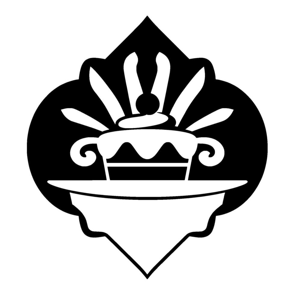 Elegant black and white of a cake topped with a cherry and stylized decoration, within a decorative frame. vector