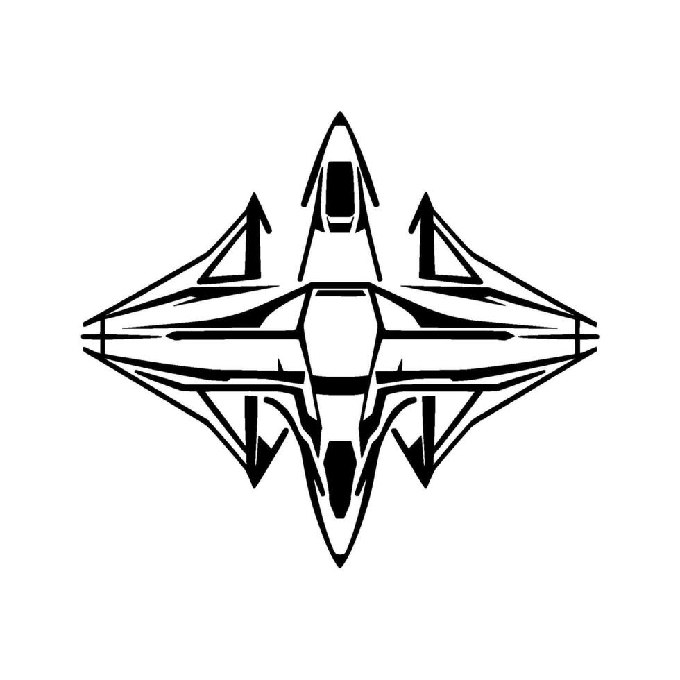 Futuristic Symmetric Spaceship in Bold Black and White, Intricate Geometric Lines, and Minimalist Aesthetic. vector