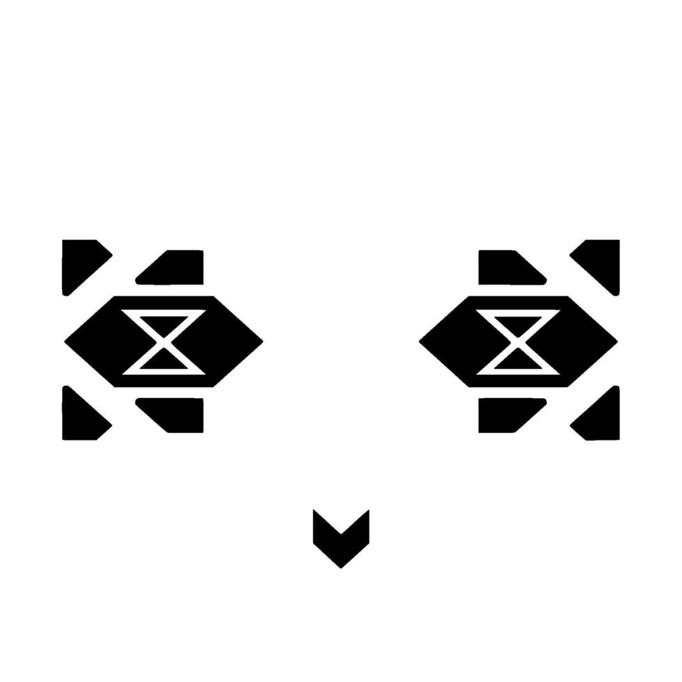 Abstract black geometric featuring symmetrical eyelike forms with hourglass symbols and a downwardpointing triangular nose on a bright white background. vector