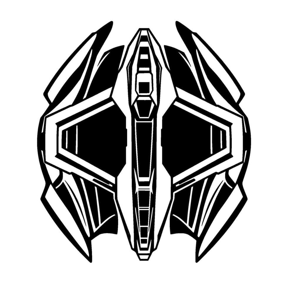 Symmetric Black and White Geometric Illustration of a Futuristic, Abstract Device or Symbol with Angular . vector
