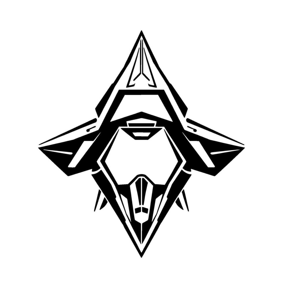 Abstract Black and White Geometric Resembling a Futuristic, Symmetrical Starfighter or a Conceptual Technological Emblem. vector