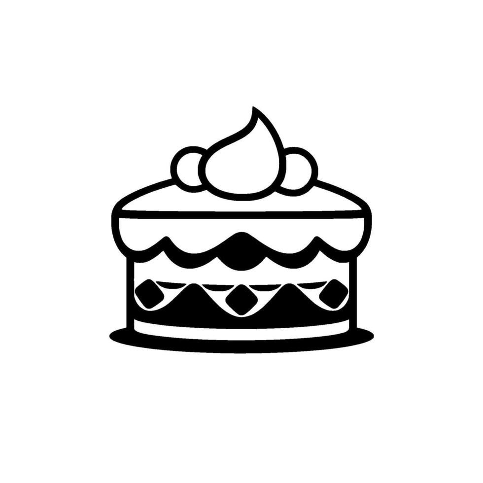 Stylized Black and White Cake Illustration Tiered dessert with decorative frosting, set against a white background, reminiscent of a . vector