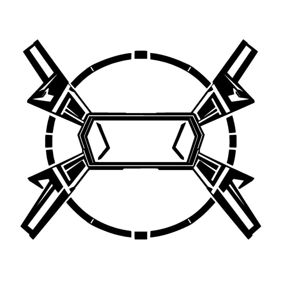 Geometric Black and White Abstract Featuring an Octagonal Frame Surrounded by a Circular Element with Radiating Angular Elements. vector