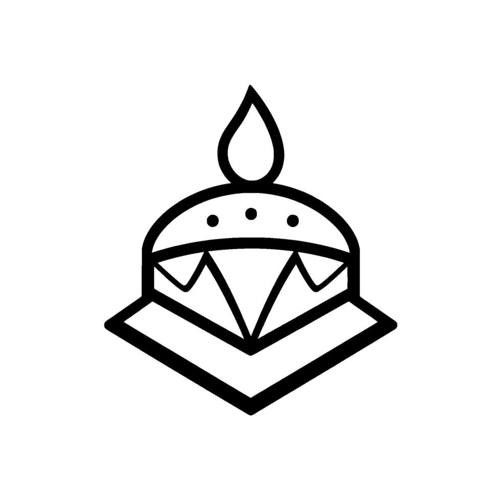 Abstract, Minimalist BlackandWhite Illustration of a Stylized, Geometric Form Resembling a Crown with a Teardrop on a White Background. vector