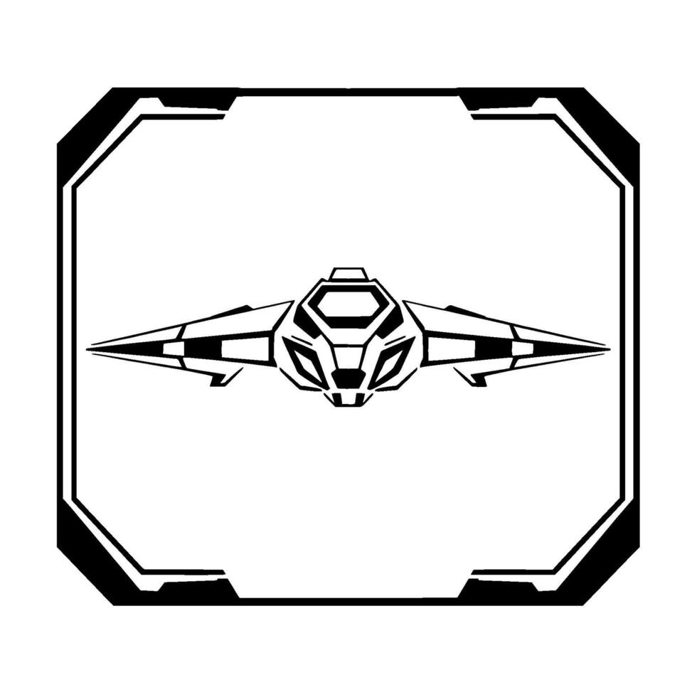 Futuristic Spaceship Within a Geometric Frame, Showcasing Detailed and Minimalist Aesthetic in Black and White. vector