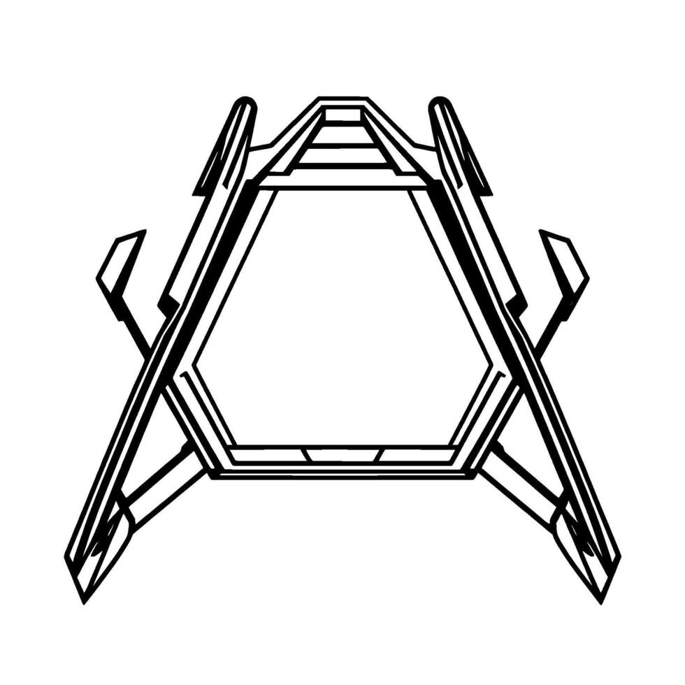 Symmetric Geometric Construction Angular Black Lines Forming a Hexagon with Abstract Supporting Structures on White. vector