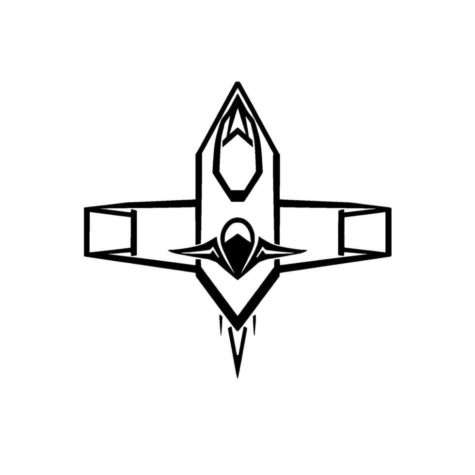 Futuristic Geometric Spaceship , Black Outline on White, Symbolic , Abstract Aerodynamic Form, Angular Details. vector