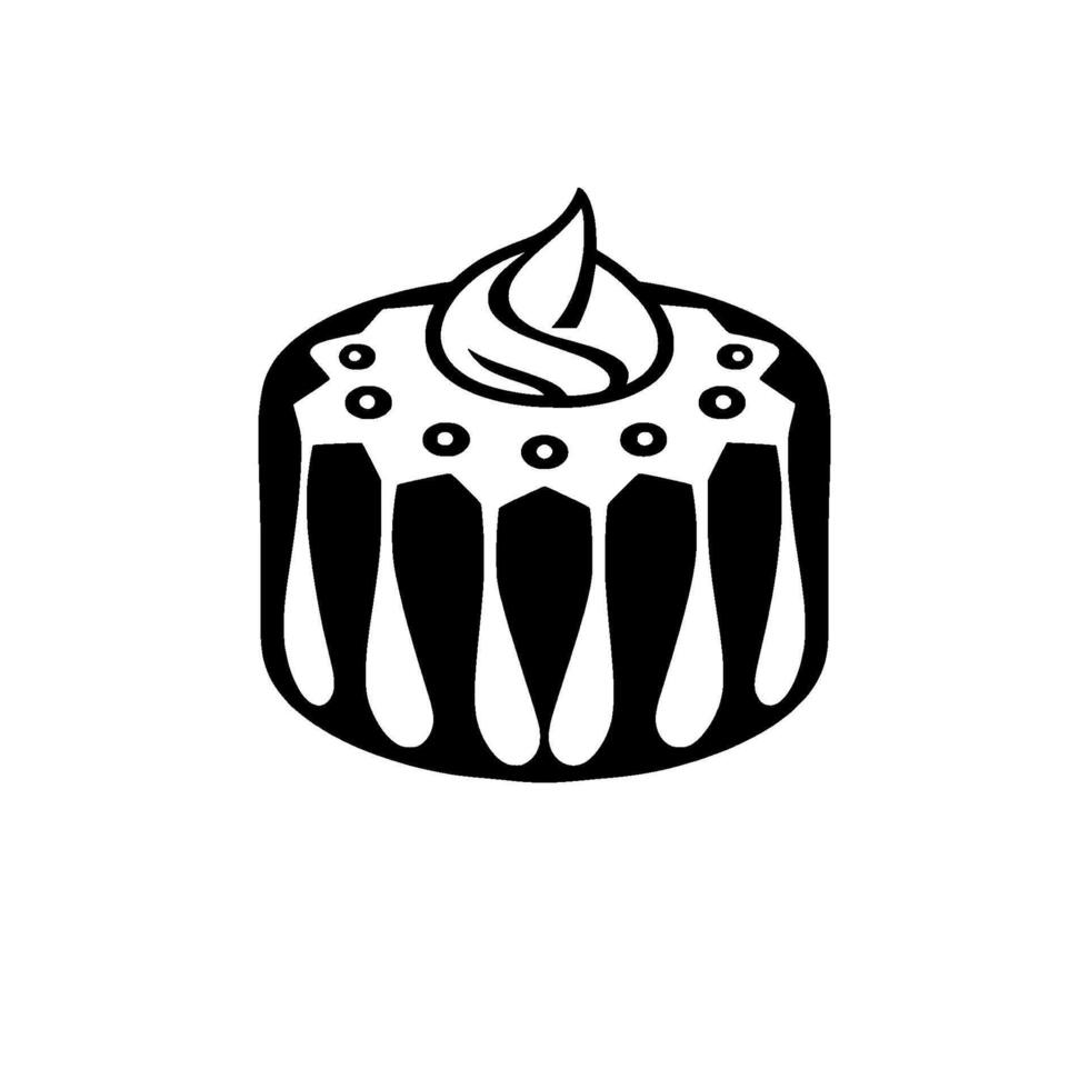 Simplified Black White Cake Isolated Featuring Ornate Decoration and Whipped Cream Swirl on White. vector