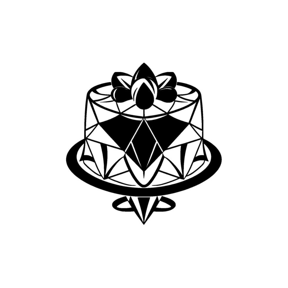 Geometric Black and White Cake Illustration Featuring Abstract Designs, Symmetry, and Decorative Topping, Against White Background vector