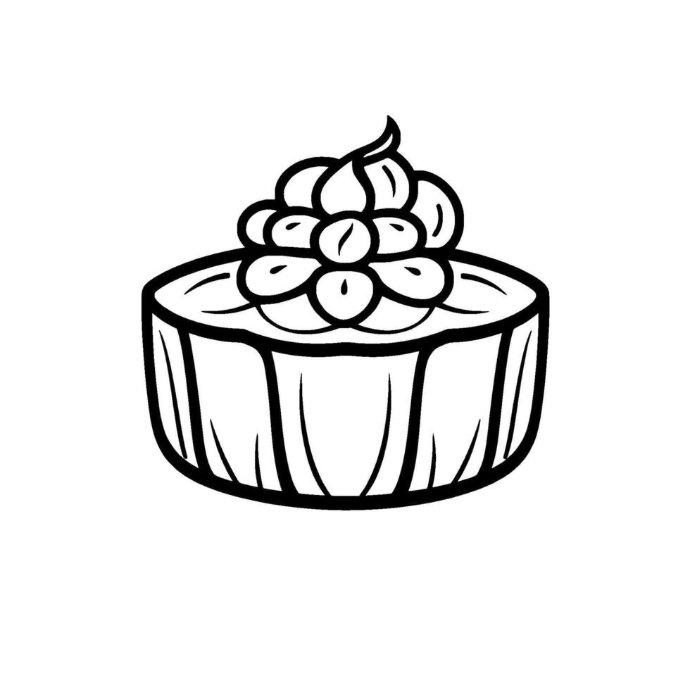 Bold Black and White Illustration of a Decorative Cupcake, Adorned with Creamy Floral Frosting, Isolated on White Background vector