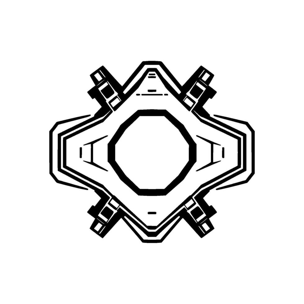 Geometric Black and White Abstract with Octagonal Core and Futuristic, Mechanical, Architectural Elements. vector