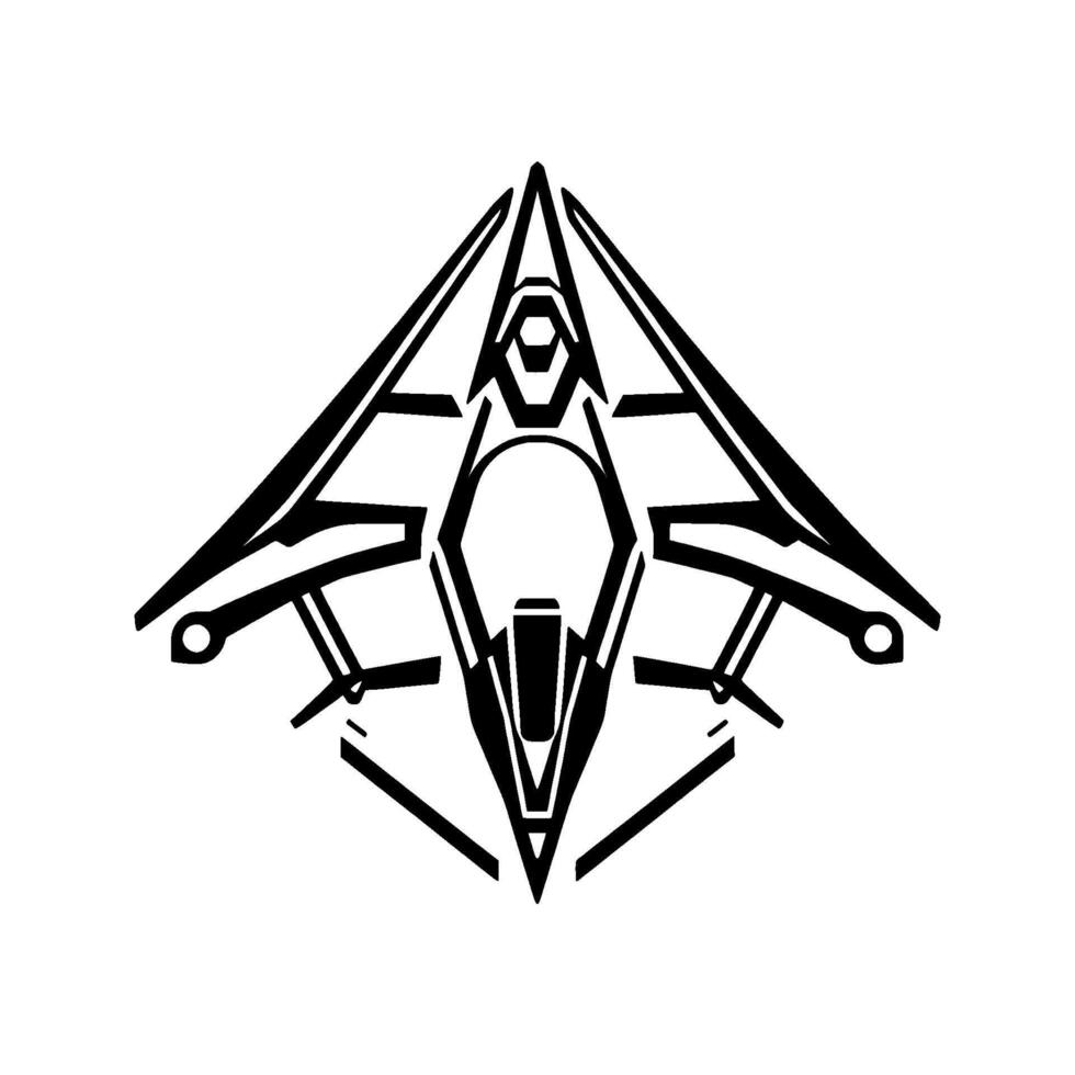 Geometric Black and White Illustration of Futuristic Spacecraft, Angular , Symmetrical Composition on White Background vector