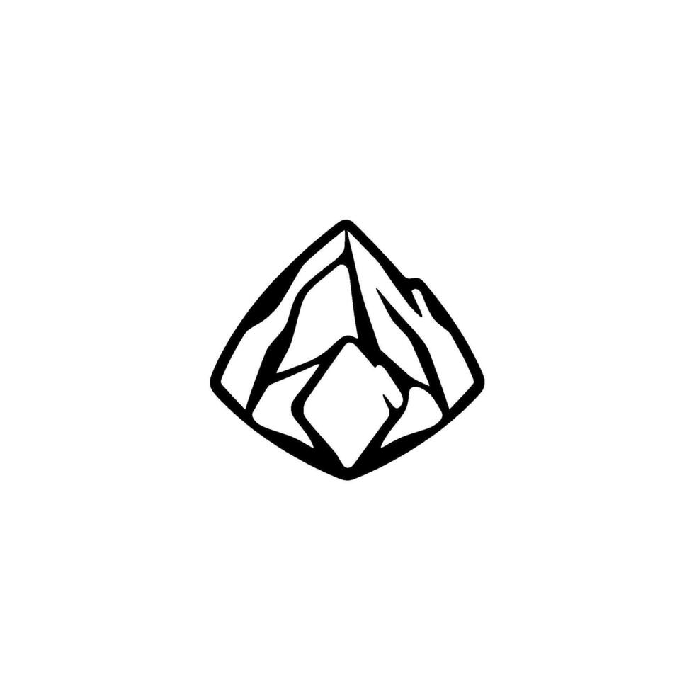 Stylized Geometric Black Outline of a Mountain Peak with a diamondshaped interior, resting on a white backdrop. vector