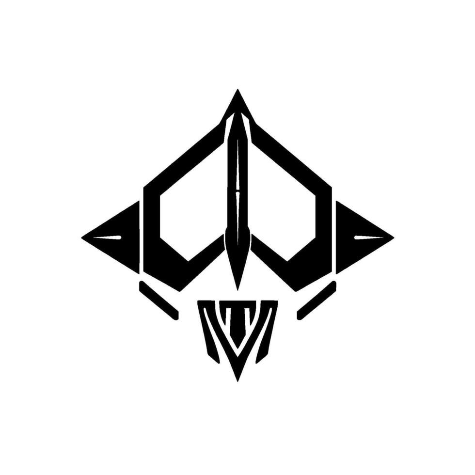 Minimalist Black and White Geometric Aircraft , Featuring a Futuristic, Angular, and Streamlined Silhouette on White Background. vector