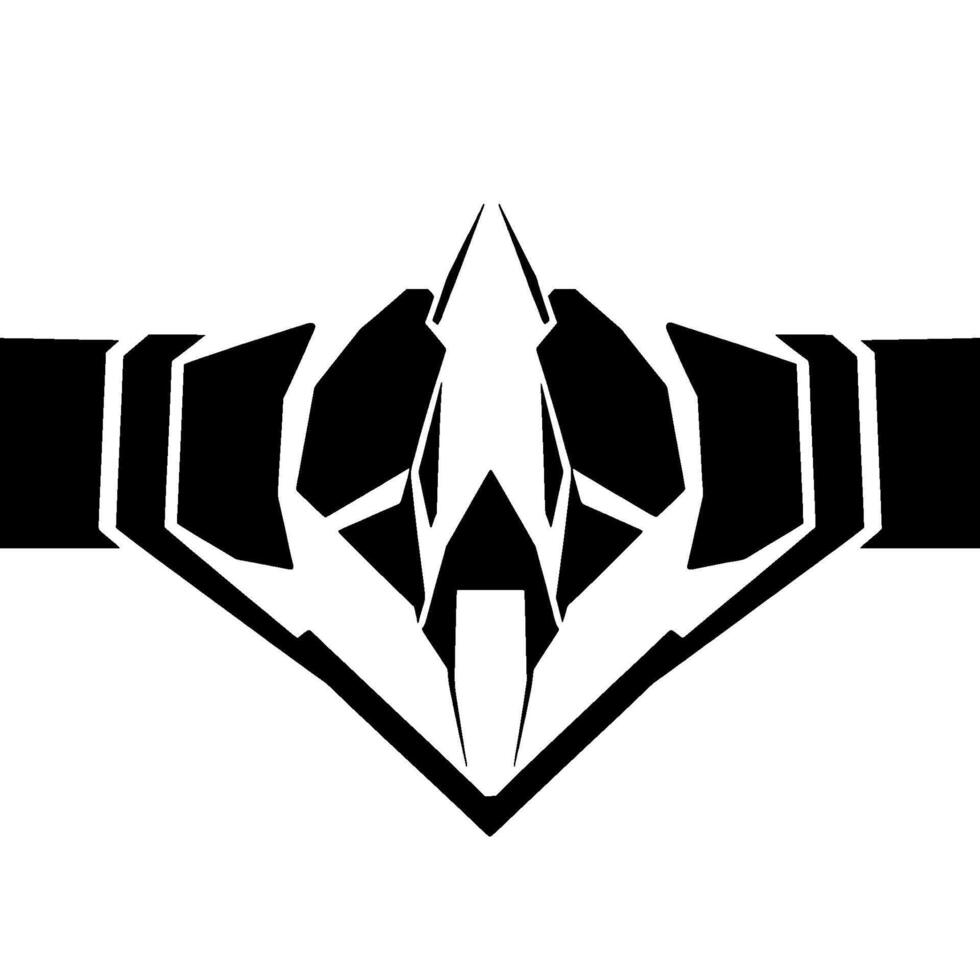 Abstract Geometric Crest with Sharp Angles, Black Shapes on White Backdrop, Suggesting Power and Modernity. vector
