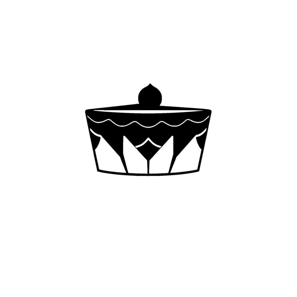Simple Black and White Cake Illustration with Ornamental Decorations and Topping against a Clean Background. vector
