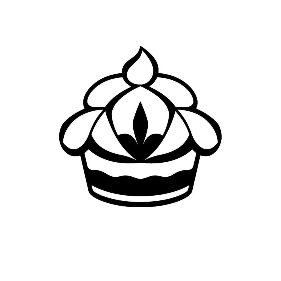 Stylized Black and White Cupcake with Ornate Floral , Minimalist Modern Aesthetics on White Background. vector