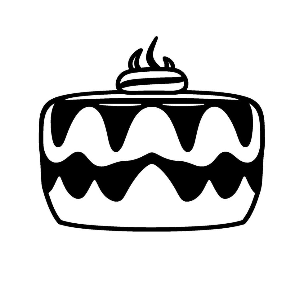 Bold Black White Cake Illustration TwoTiered Delight with Creamy Swirl Topping, Minimalist , Isolated on White. vector