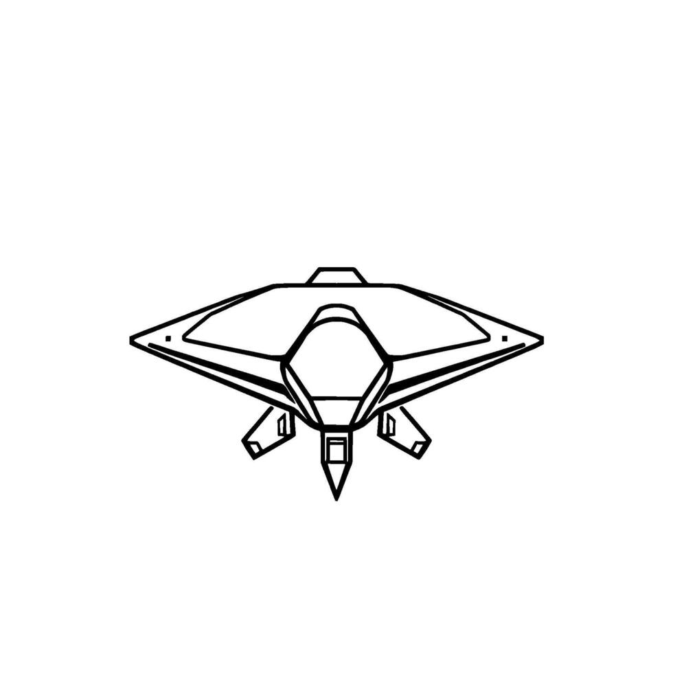Topdown schematic of a futuristic, stealthstyle spacecraft with geometric, triangular form and minimalist aesthetic. vector