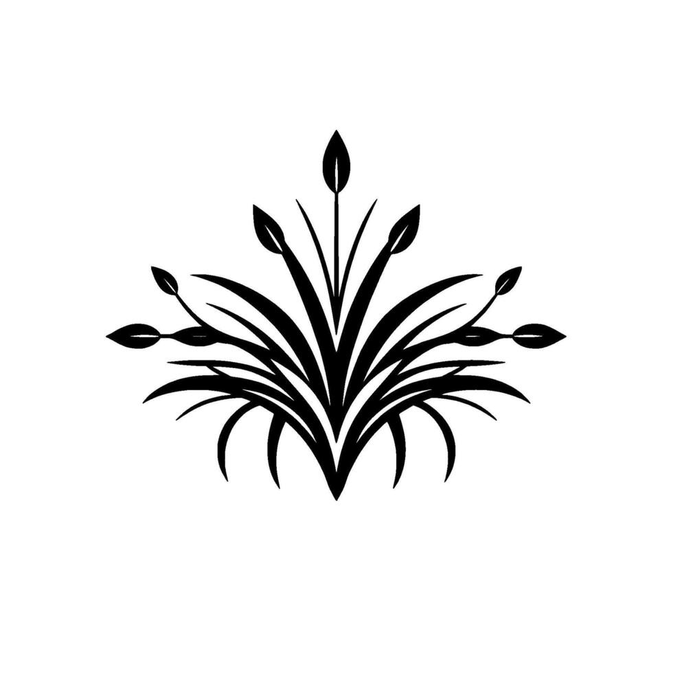 Symmetrical Black and White Botanical Abstract Leafy Emblem on White Background, a Stylized Floral Crest. vector