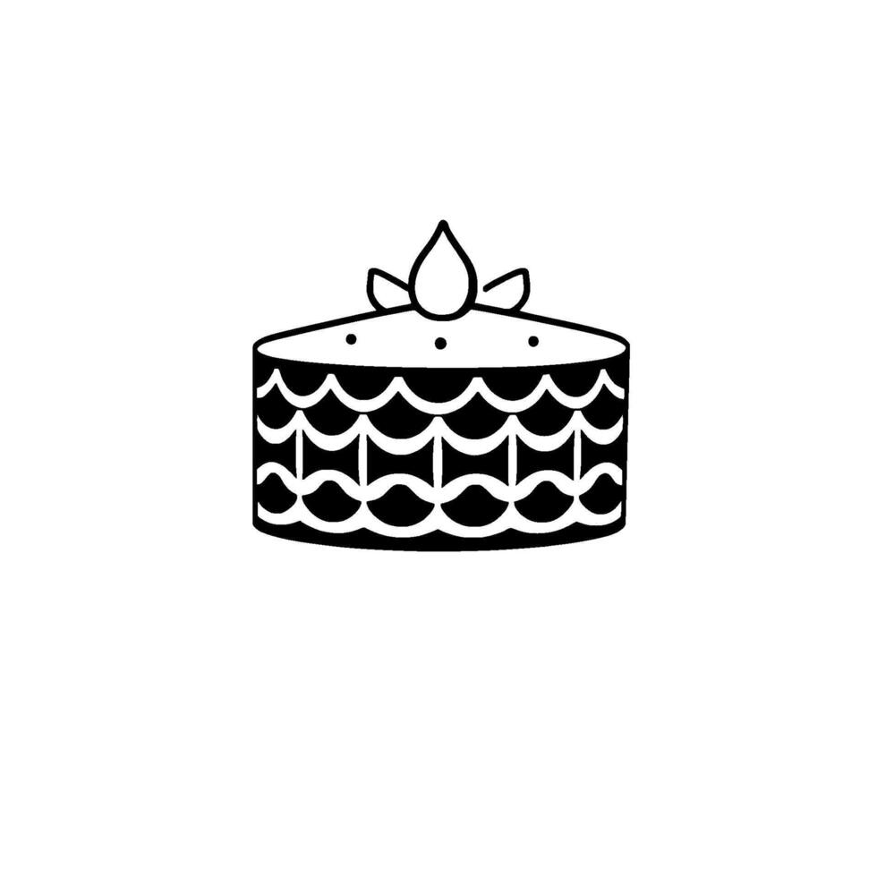 Minimalist Black and White Illustration of a Layered Cake with Scalloped Sides, Topped with a Single Decorative Ornament. vector