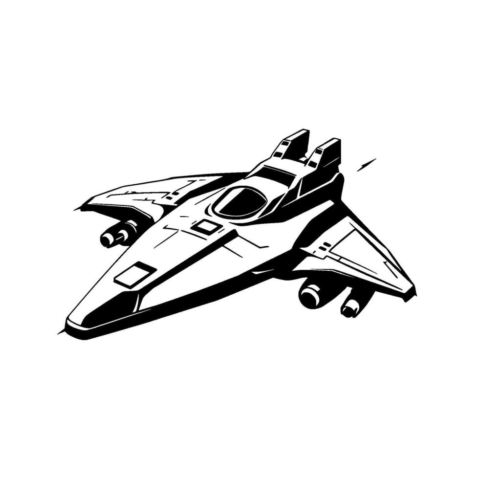 Sleek Black and White Illustration of a Futuristic Spacecraft, Highlighting Aerodynamic . vector