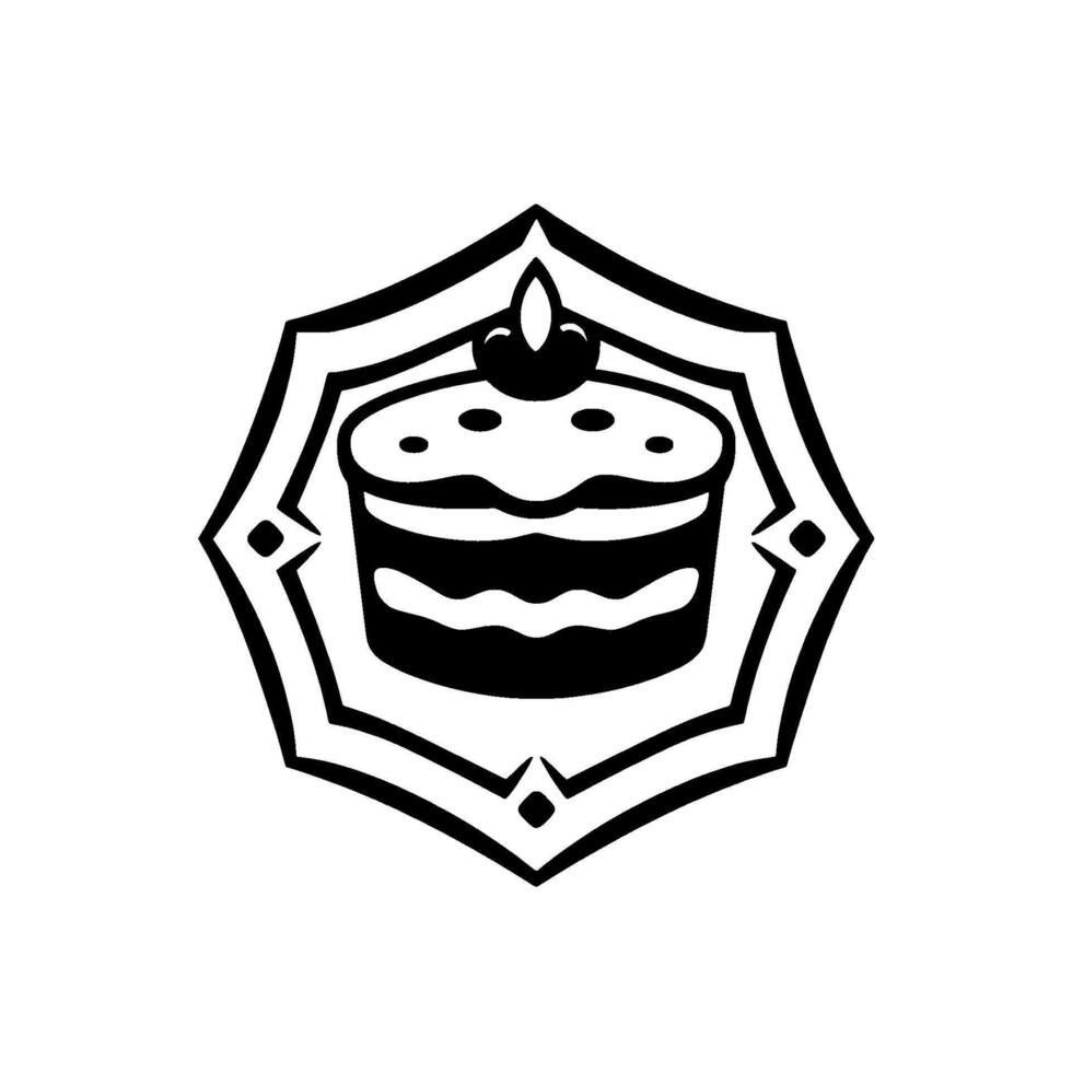 Elegant Black and White of a Layered Cake, Adorned with a Floral Topper, Inside a Decorative Border. vector