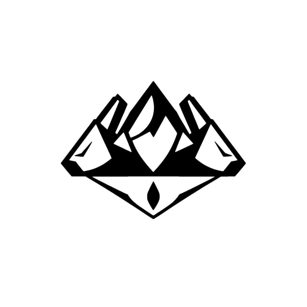 Geometric Black White Emblem Featuring Stylized Mountain, Animal Head, and Diamond Elements. vector