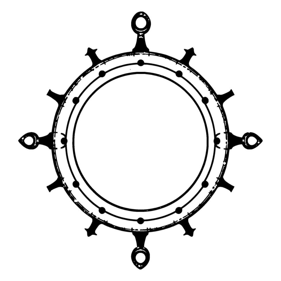 Black and White, Vintage Ships Wheel Nautical Compass with Circular Elements vector