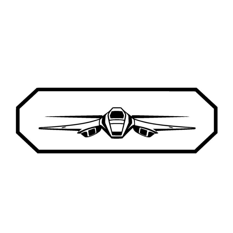 Sleek Black and White Spaceship Silhouette Within a Geometric Frame on White Background, Futuristic Concept. vector