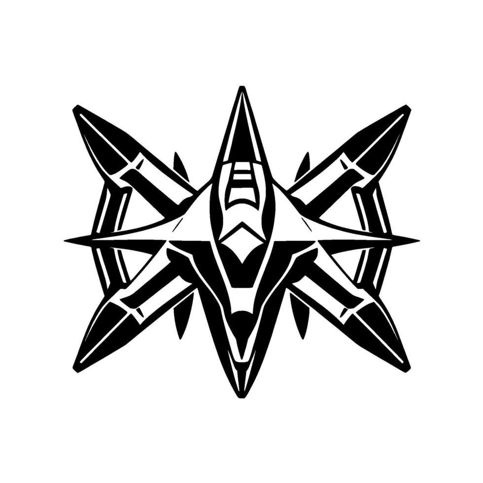 Symmetrical Black and White Geometric Starburst , Featuring Angular Shapes and Pointed Elements, Isolated on White. vector