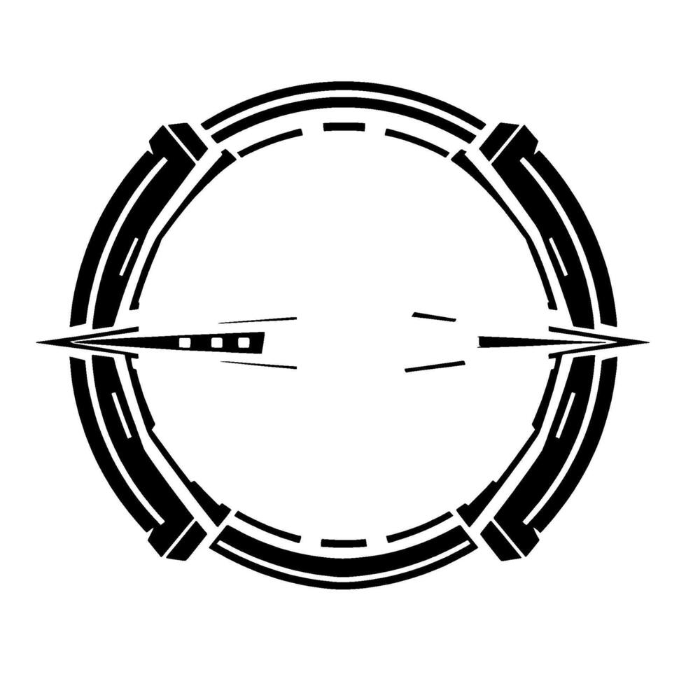 Geometric black and white illustration depicting a circular shape intersected by stylized arrow elements, conveying a sense of balance. vector
