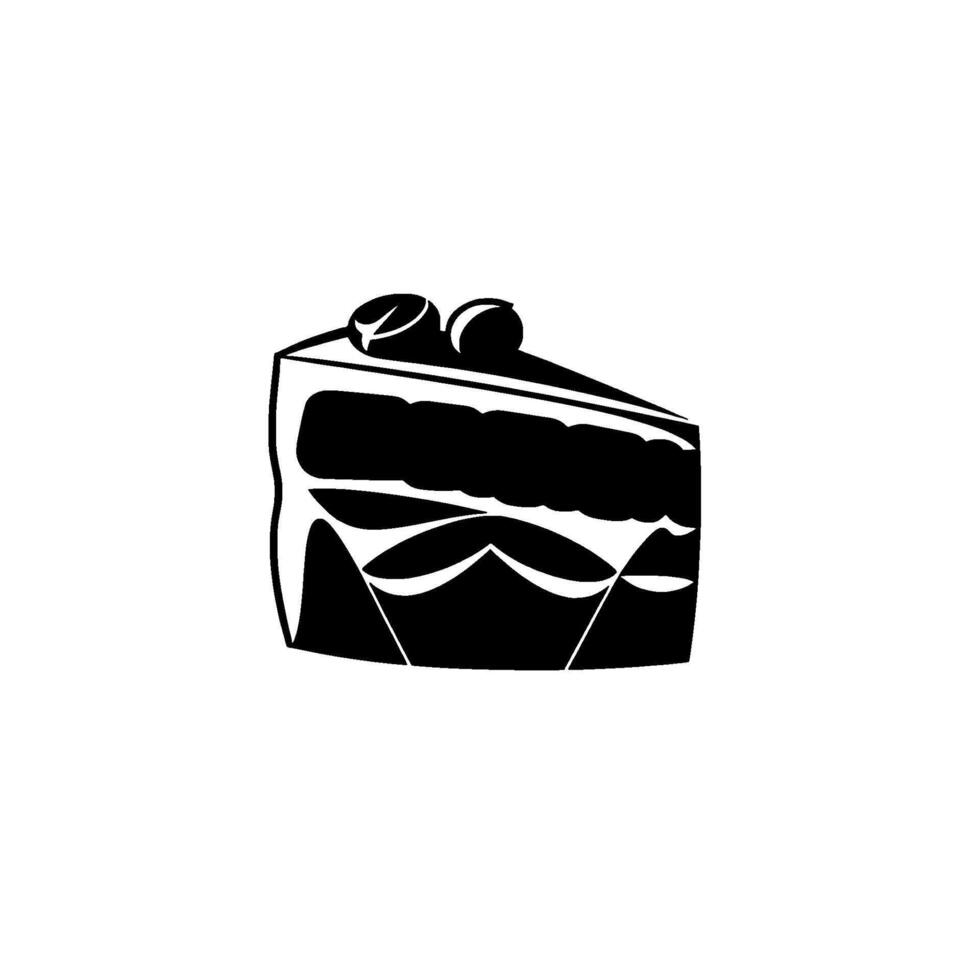 Bold Black and White Illustration of a Slice of Cake with Two Cherry Toppings, Modern Minimalist . vector