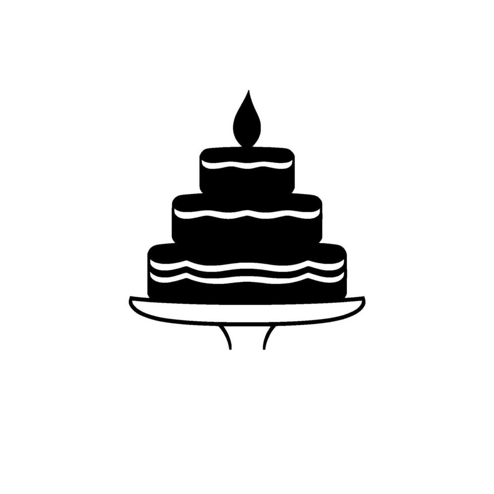 Minimalist Black and White Illustration of a Tiered Cake with a Candle on a Simple Cake Stand, Celebrating Occasions. vector