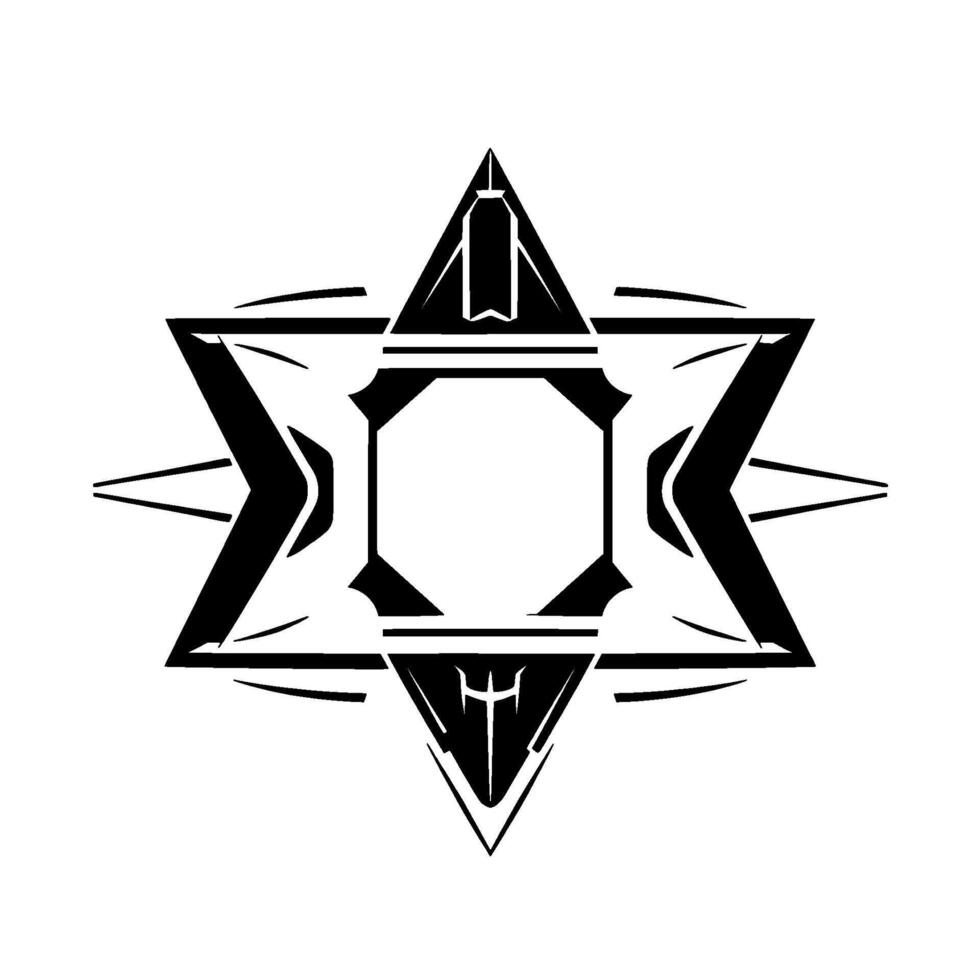 Geometric Black and White Star Emblem with Intricate Inner Octagon and Triangular Elements on White Background vector