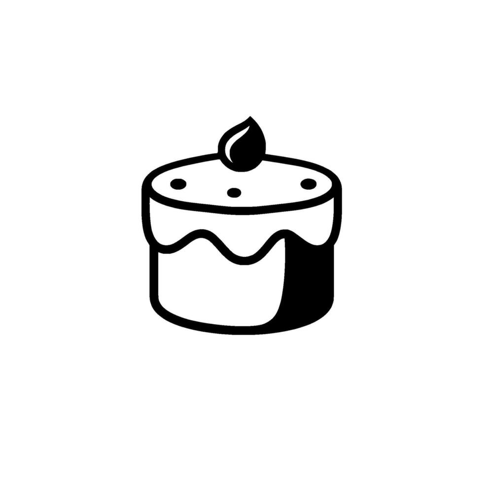 Minimalist black and white illustrated birthday cake with single candle, simple , isolated on a white background. vector
