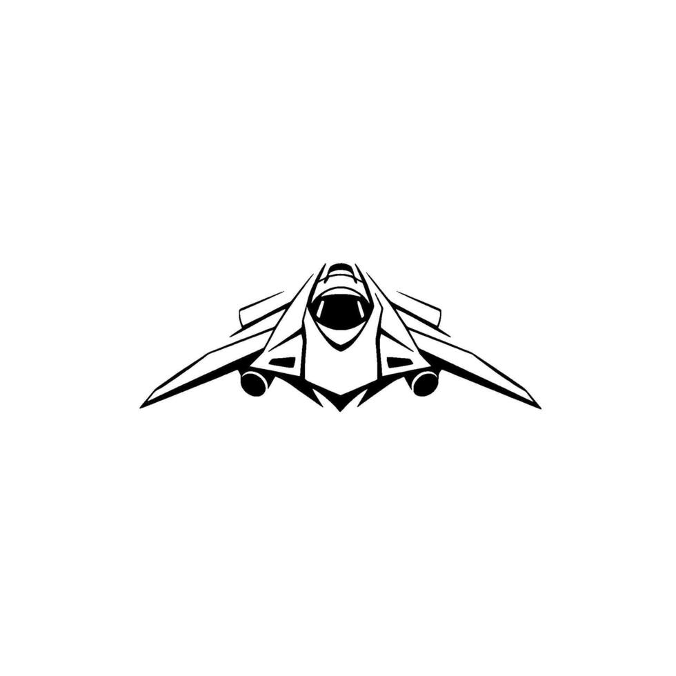 Futuristic Black and White Jet A Illustration of a Sleek, MilitaryStyle Aircraft Against a Clean White Background. vector