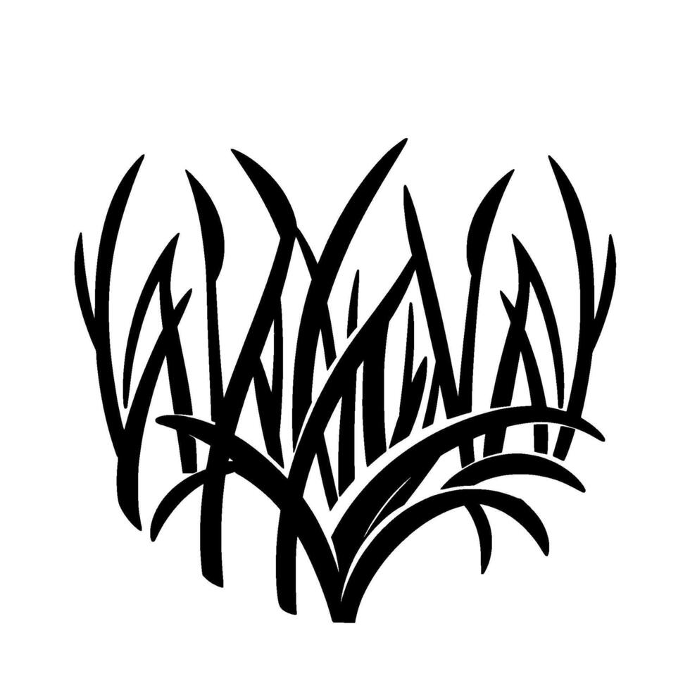 Abstract Black and White Illustration of a Cluster of Tall Grass Blades on a White Background. vector