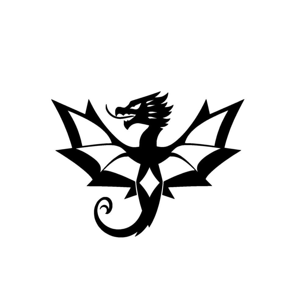 Stylized Black Dragon Silhouette with Geometric Wing on White Background, Modern Minimalist . vector