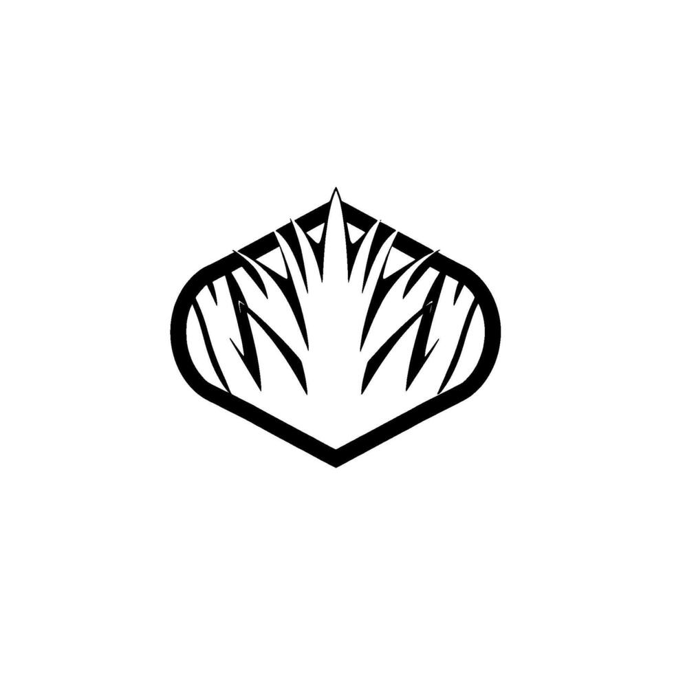 Black and white stylized geometric abstract featuring spiky, jagged interior shape within a bordered shield. vector