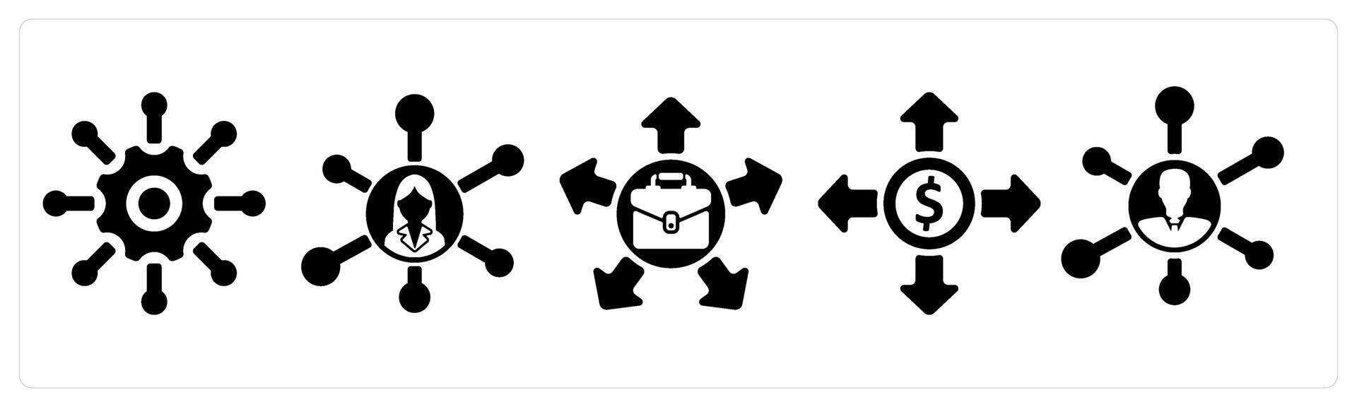 Set of 5 business icons as support network, business network, job oppurtunity vector