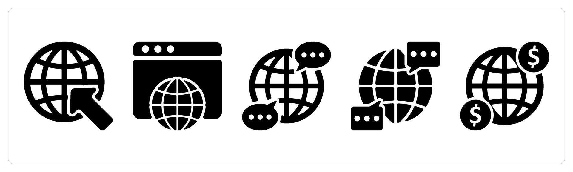 Set of 5 business icons as internet browser, web browser, global communication vector